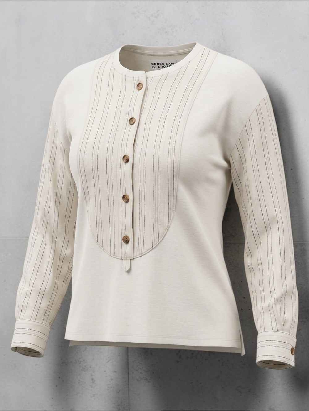10 Crosby Derek Lam | Light Linen Cream Button-Front Long Sleeve Top | Size Med